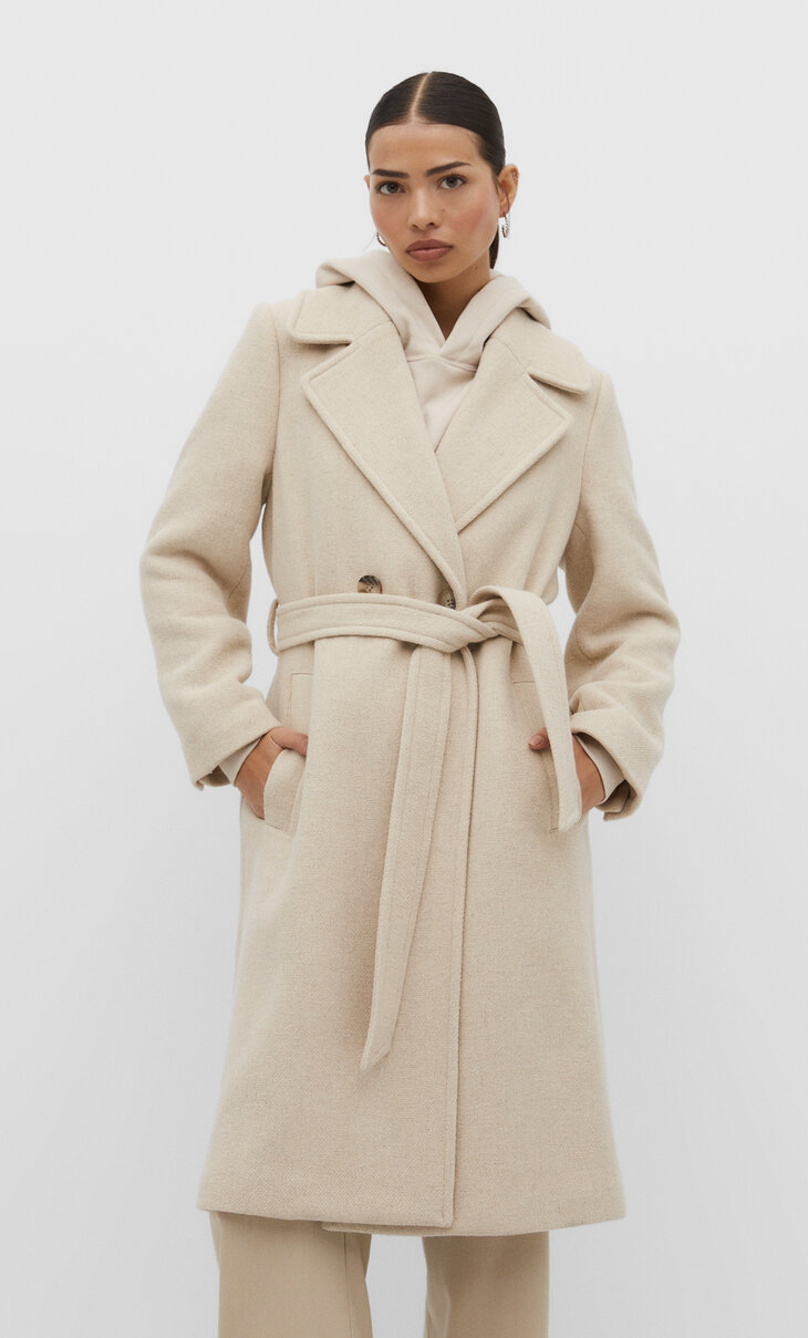 Палто с филцова текстура и колан