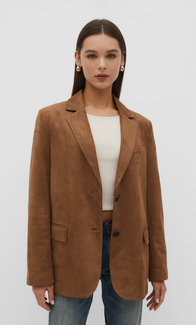 

Stradivarius Blazer aus Wildlederimitat Braun XL