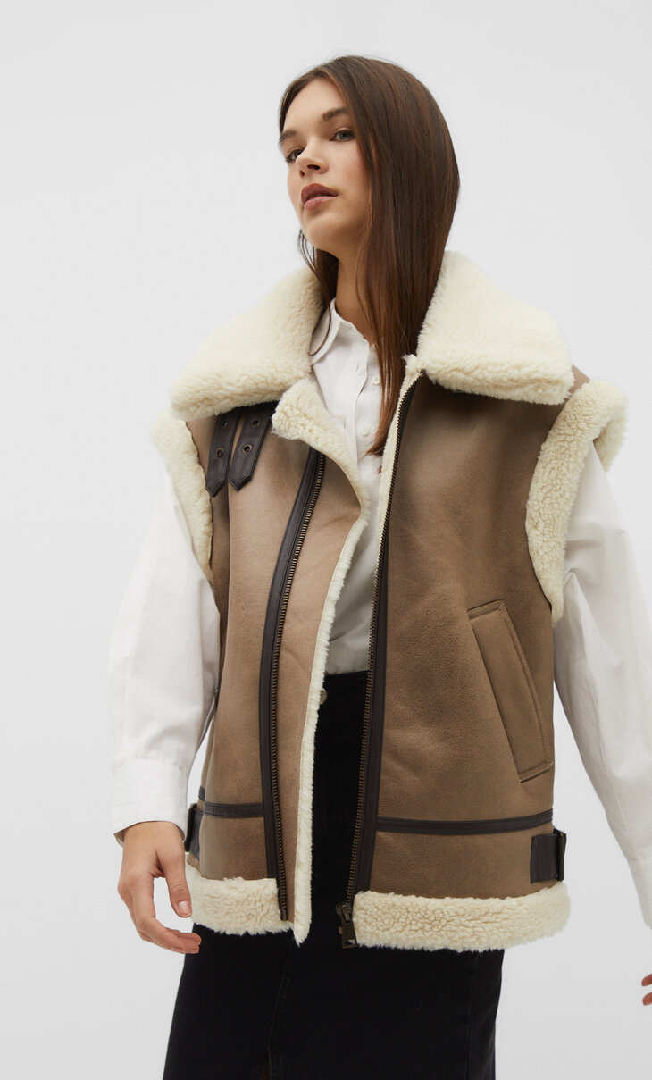 Double-faced faux suede gilet