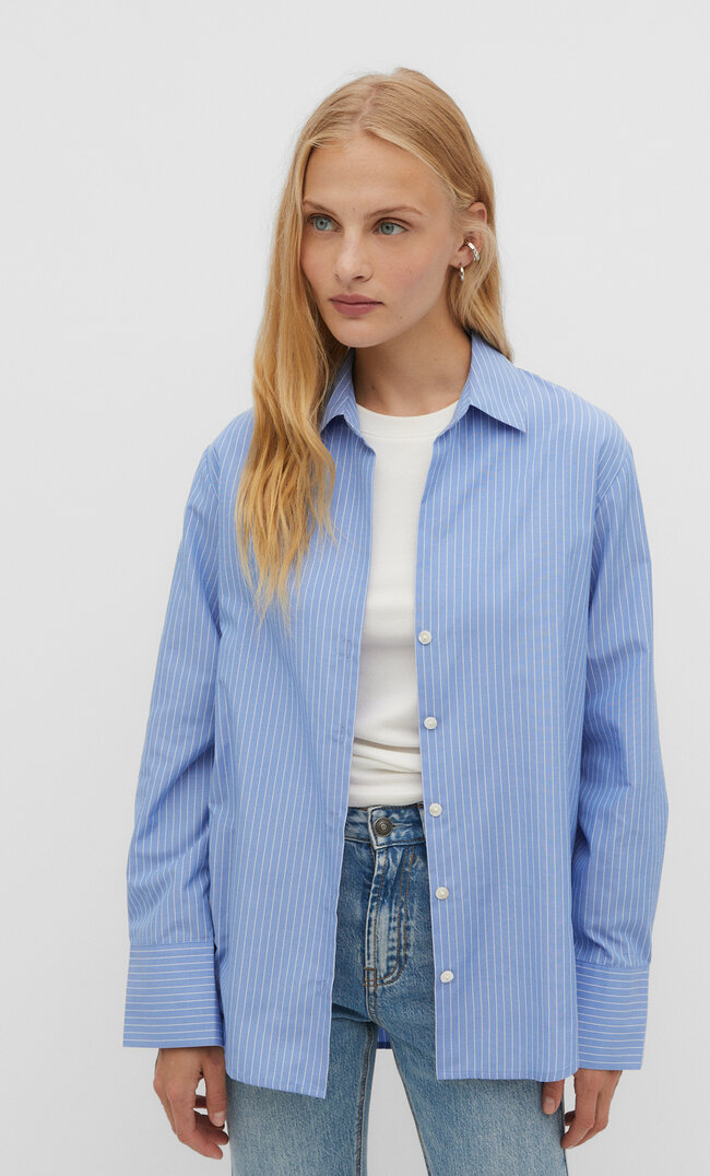 

Stradivarius Koszula basic z popeliny Błękitny XL
