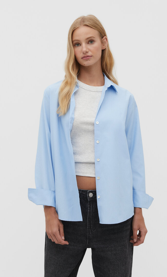 

Stradivarius Koszula basic z popeliny Błękitny XL