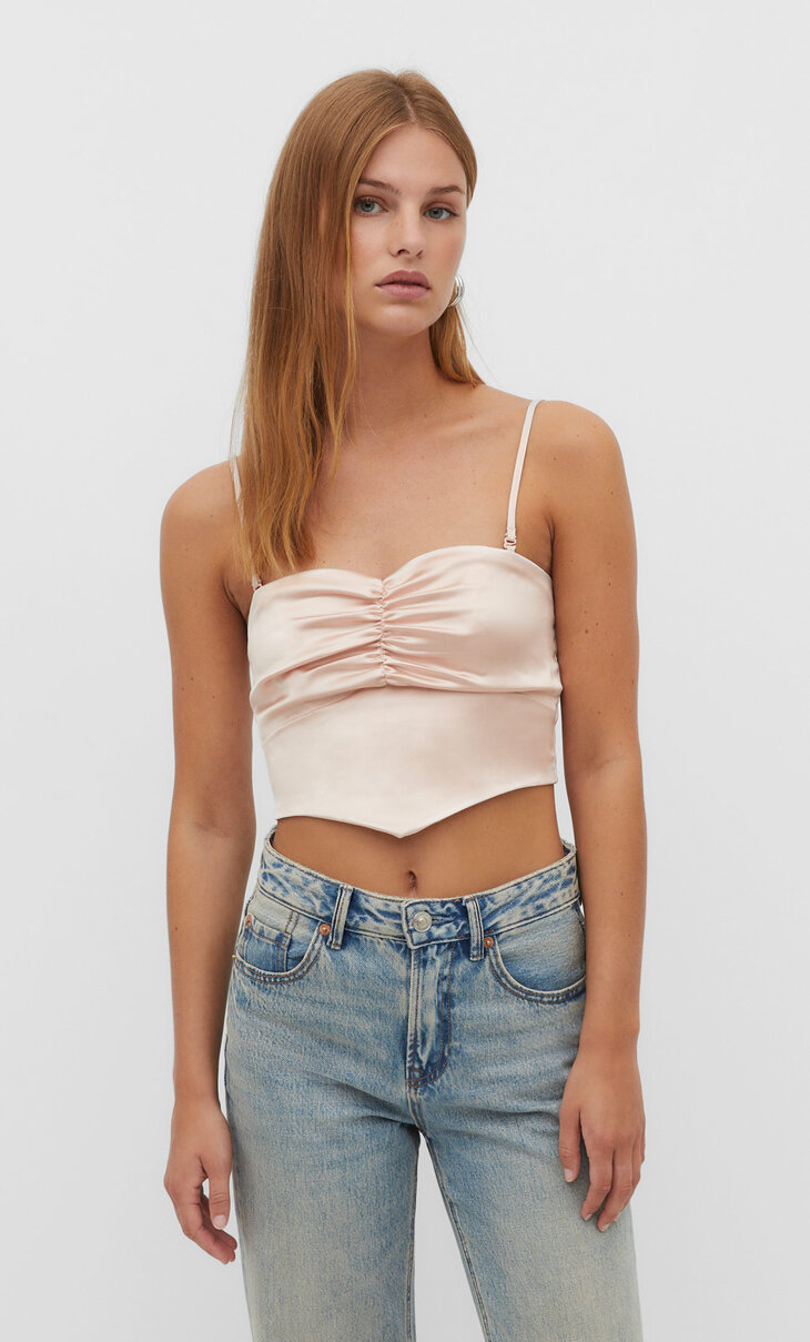 Gathered satin top