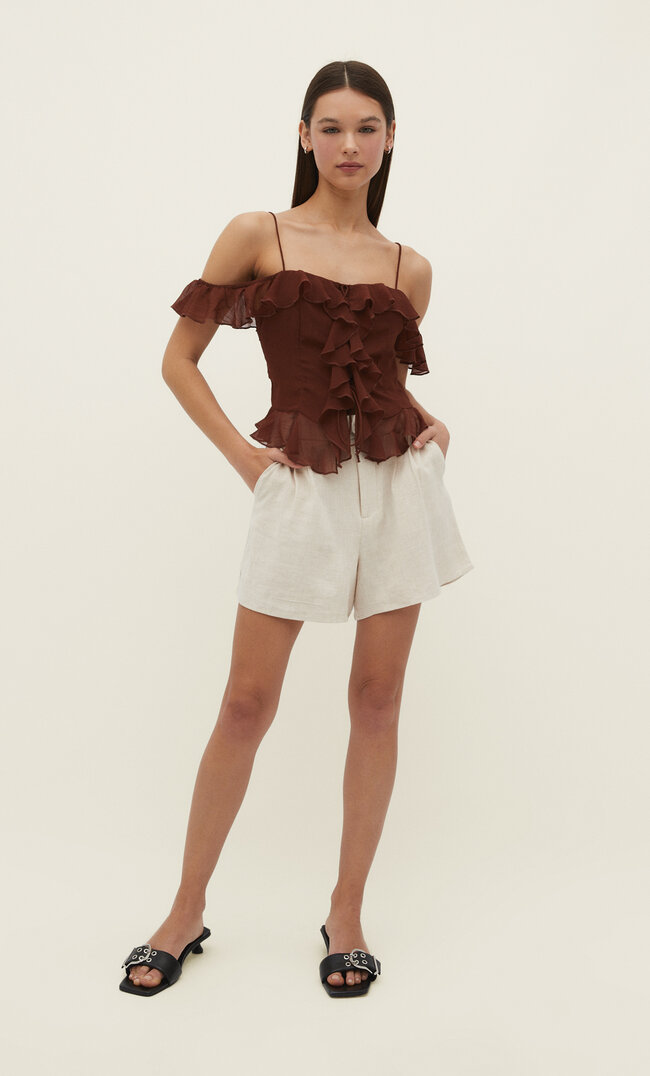 

Stradivarius Top mit freier Schulter Braun S