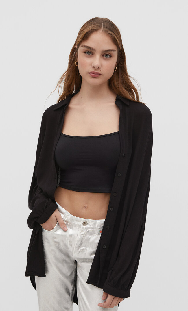 

Stradivarius Crêpe-Hemd Schwarz XL