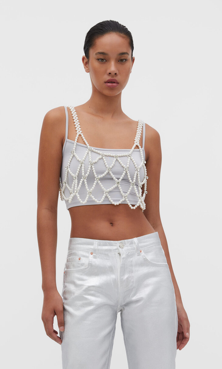 Pearl bead top Women's fashion Stradivarius United Arab Emirates