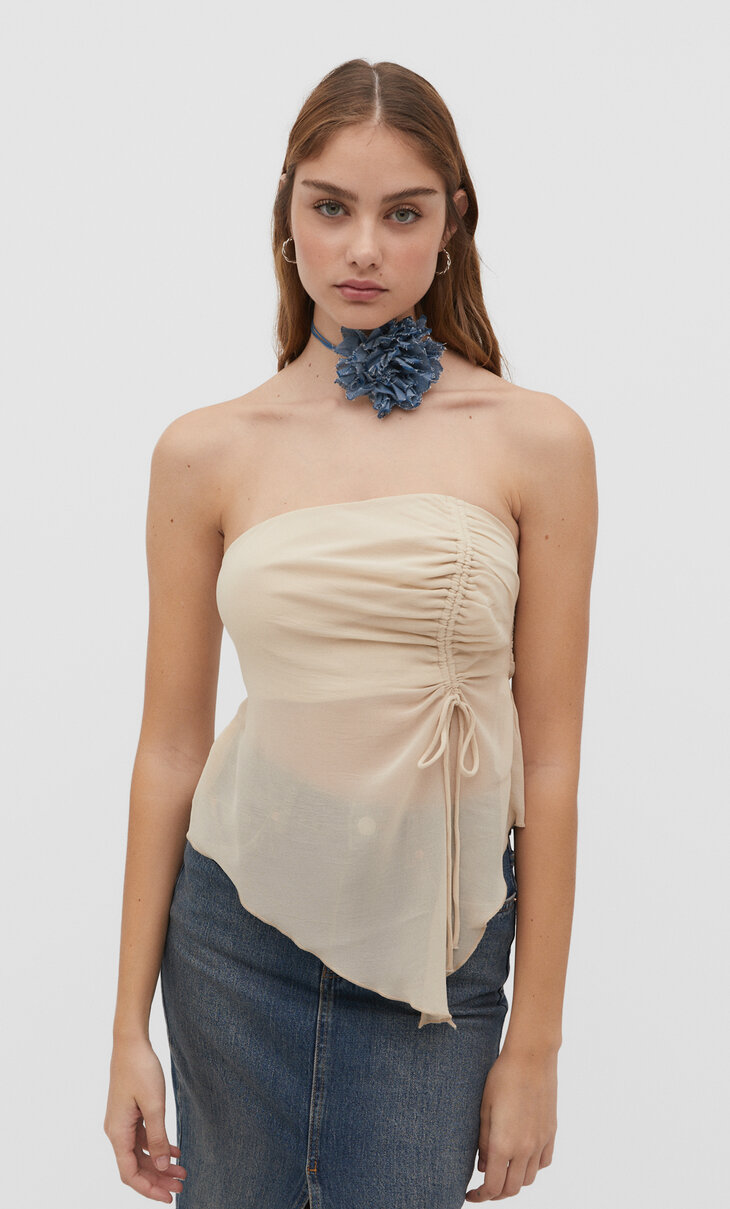 Gathered flowing bustier top