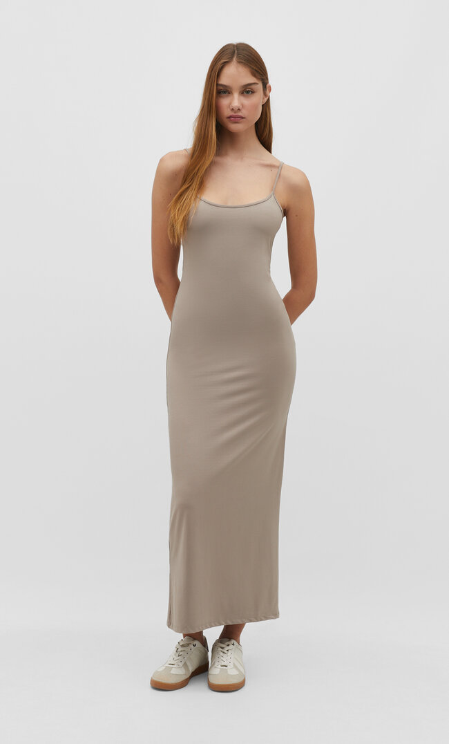 Stradivarius Langes, figurbetontes Kleid Steingrau XL