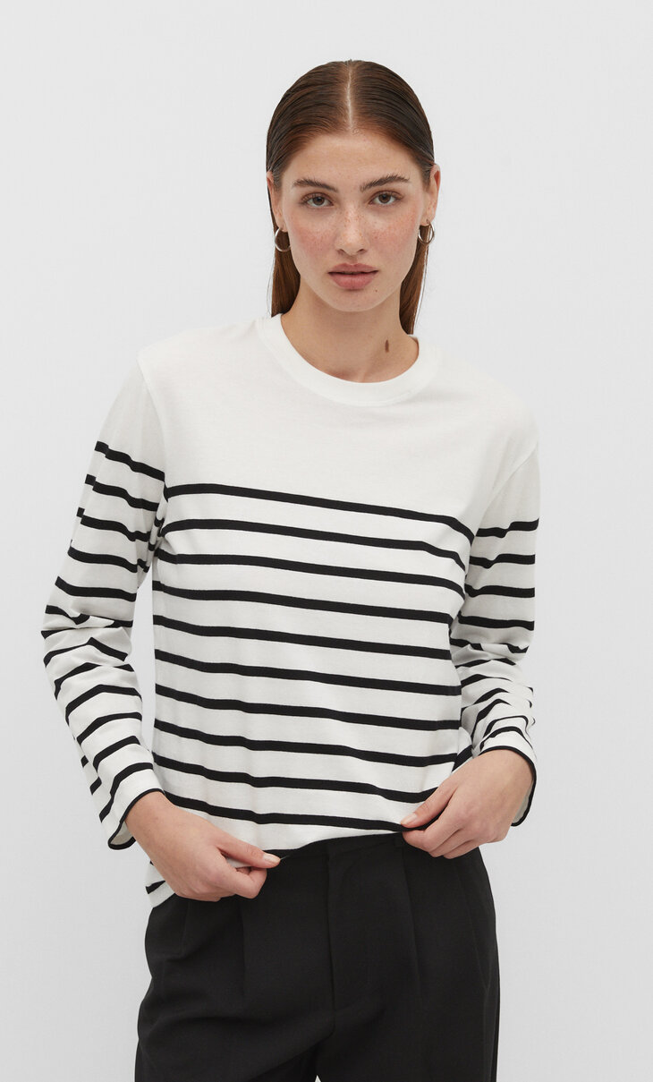 Long sleeve striped cotton T-shirt