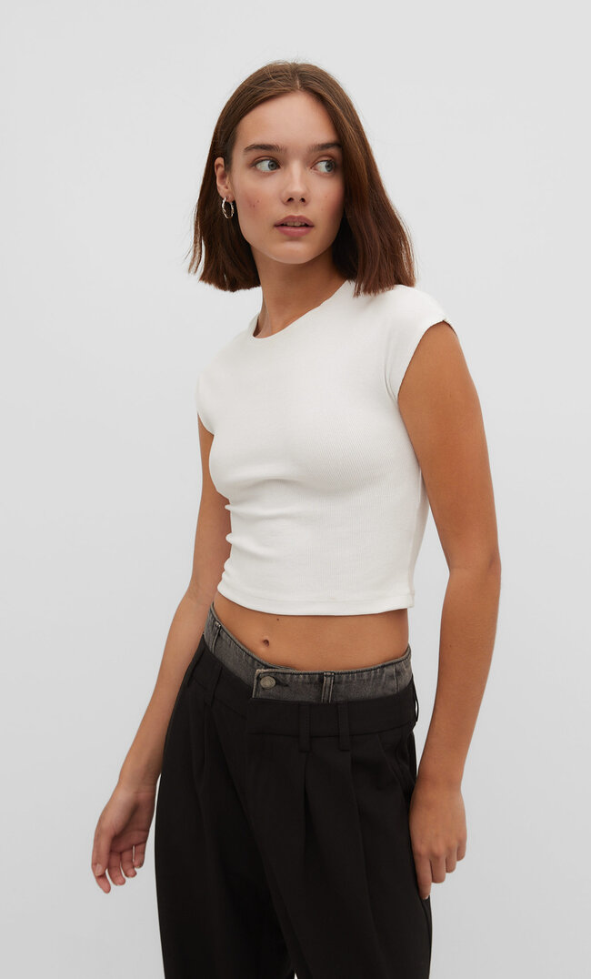 

Stradivarius T-Shirt mit Mini-Ärmeln Weiß XL