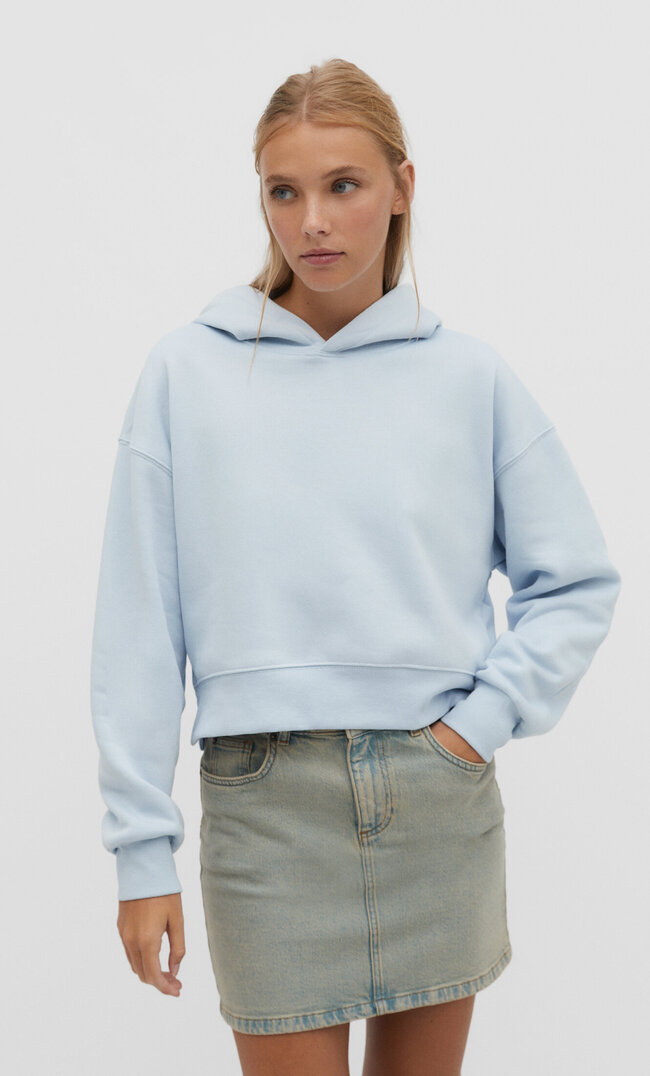 Stradivarius Cropped-Hoodie Himmelblau M