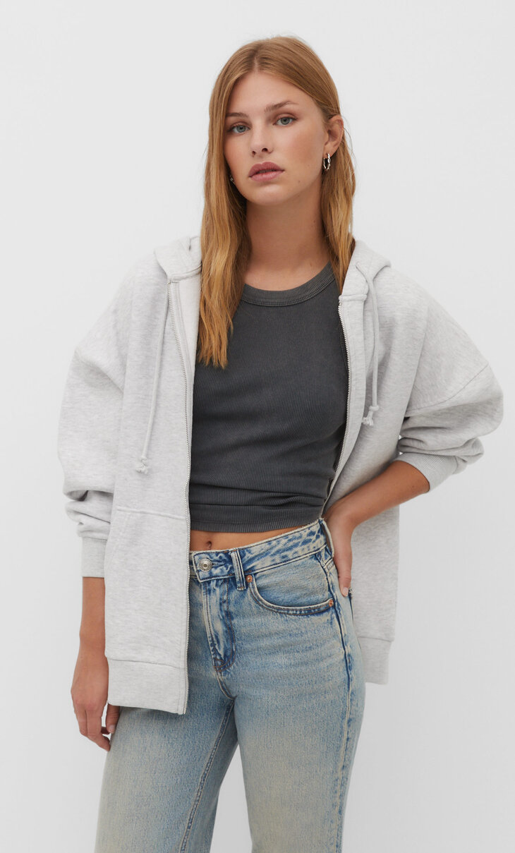Oversize ležérna mikina na zips s kapucňou