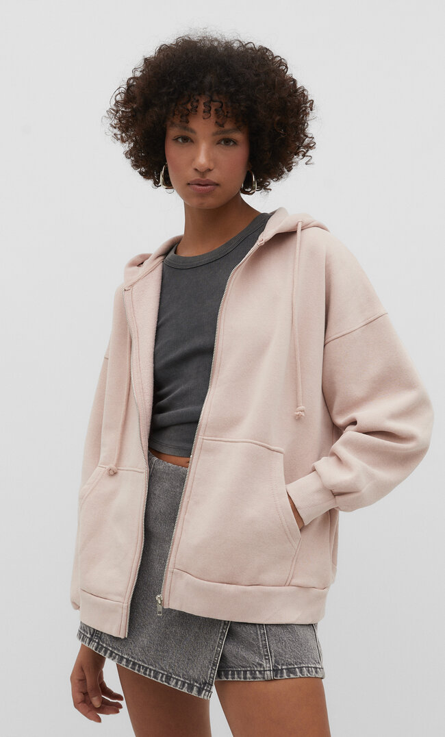 

Stradivarius Bluza oversize na suwak z efektem sprania Cielisty róż XL