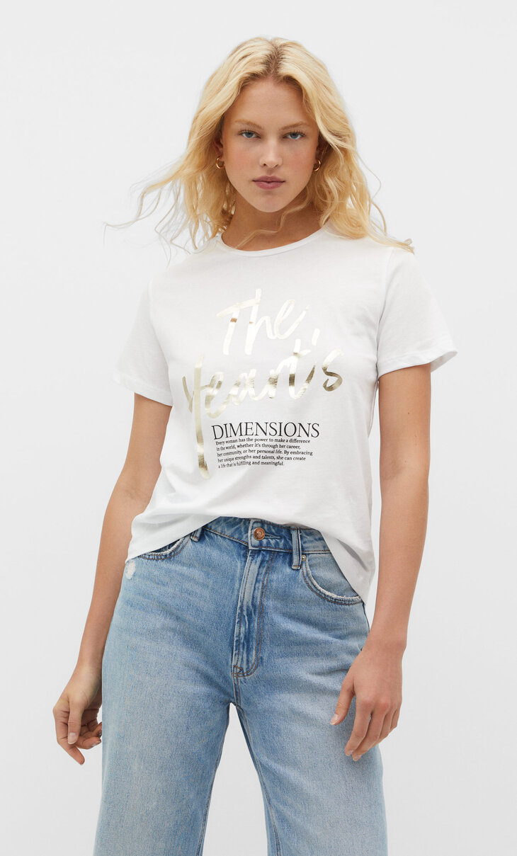 Hearts foil print T-shirt - Women's fashion | Stradivarius United Arab ...