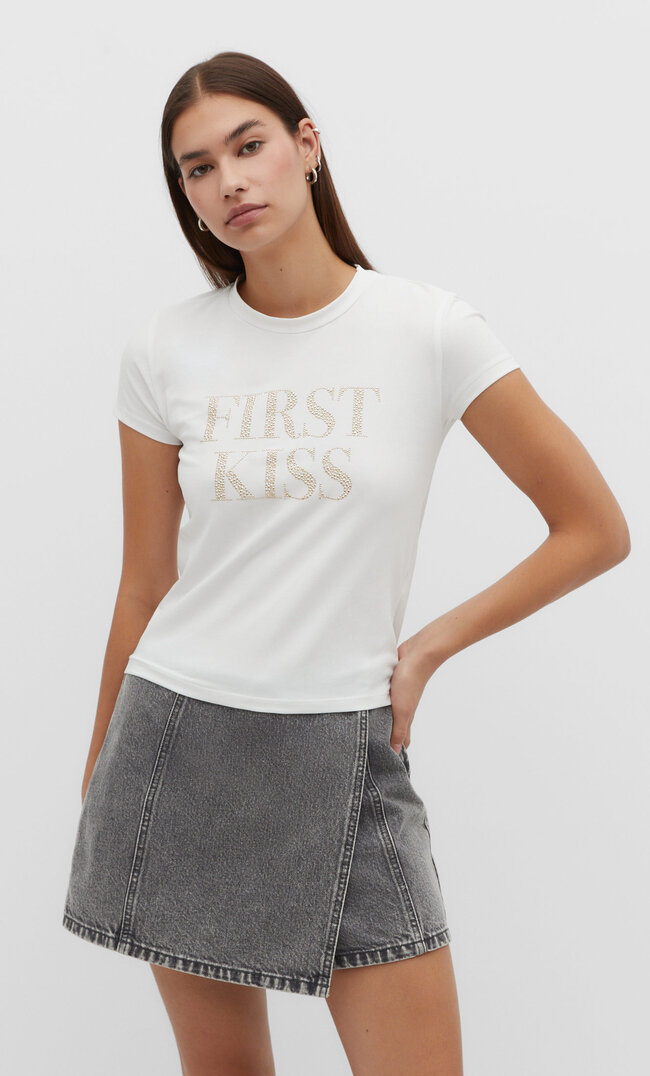 

Stradivarius Shirt mit Glitzereffekt Ecru XL