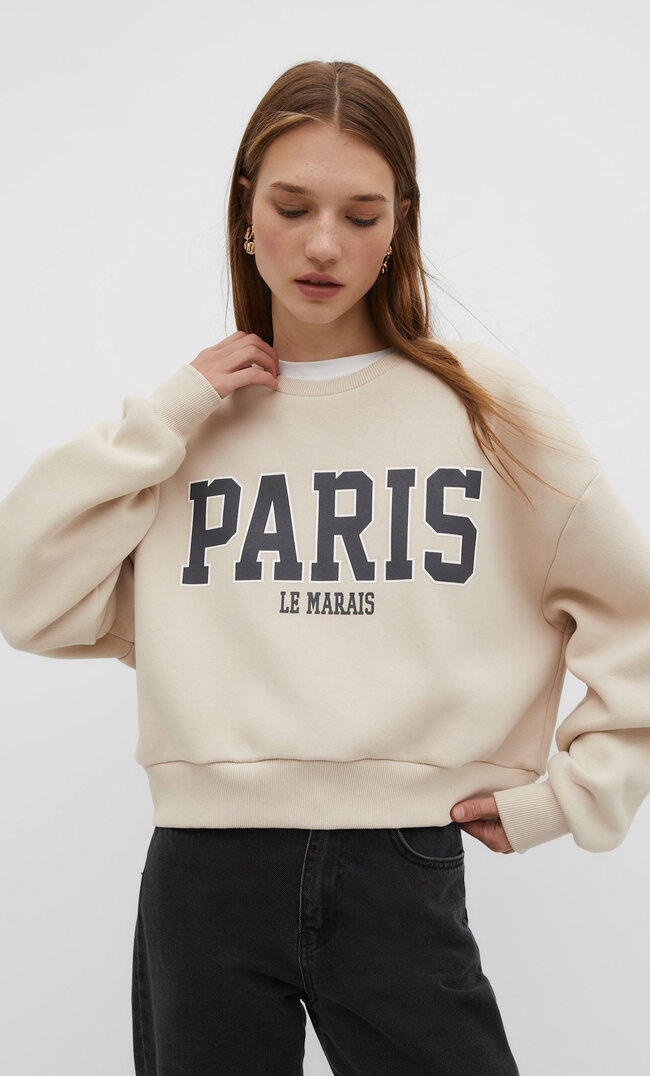 

Stradivarius Sweatshirt im Boxy-Fit mit Print Steingrau M