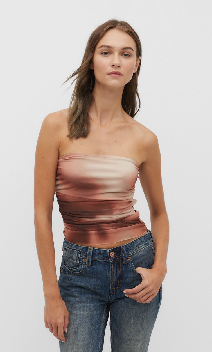 Printed tulle bandeau top