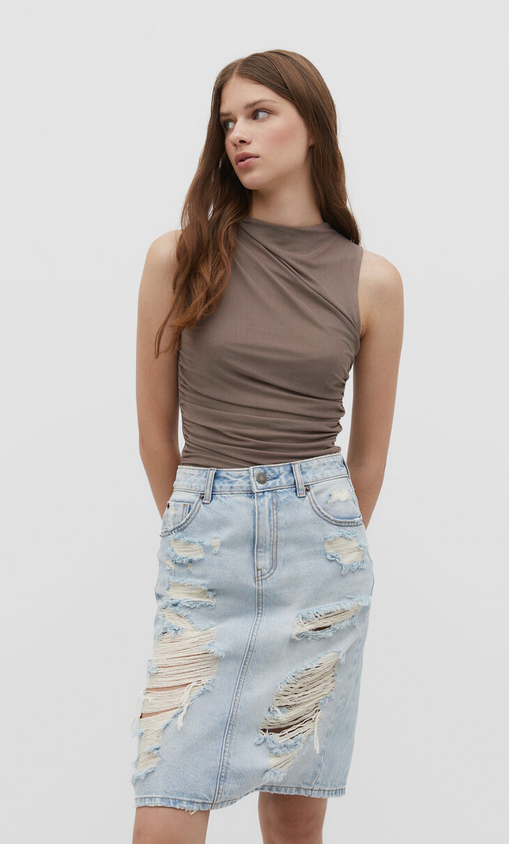 Gathered tulle T-shirt