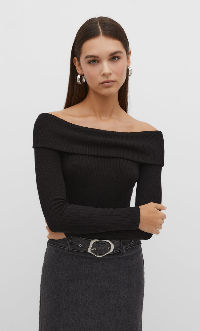 

Stradivarius Top z odkrytymi ramionami Czarny XL