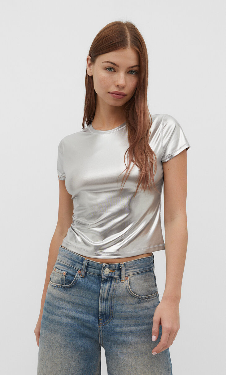 Parlak lamine t-shirt