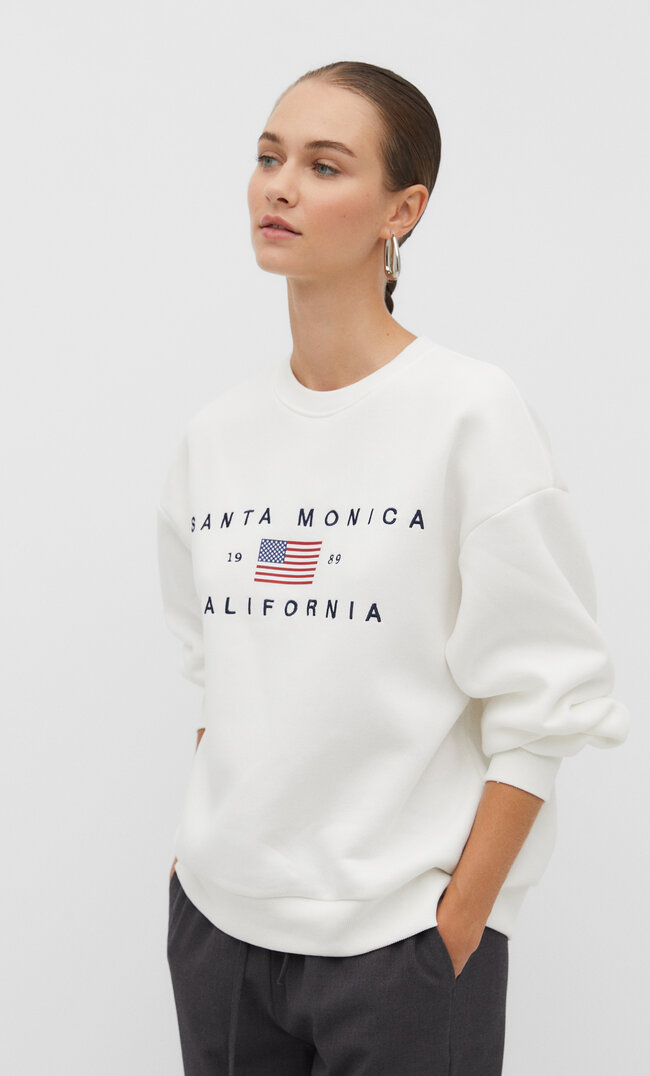 

Stradivarius Bluza z flagą Ecru S