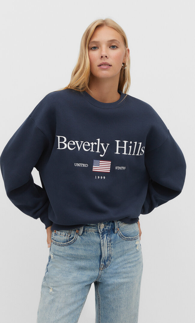 

Stradivarius Sweatshirt mit Flagge Marineblau XL