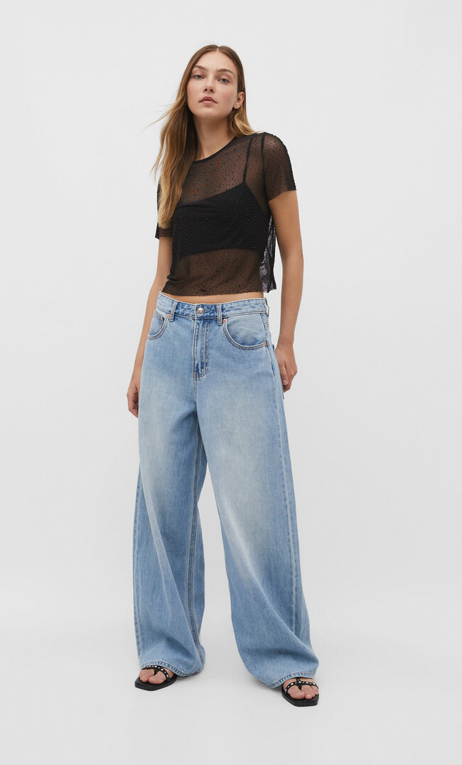

Stradivarius Shirt mit Glitzereffekt Schwarz XL