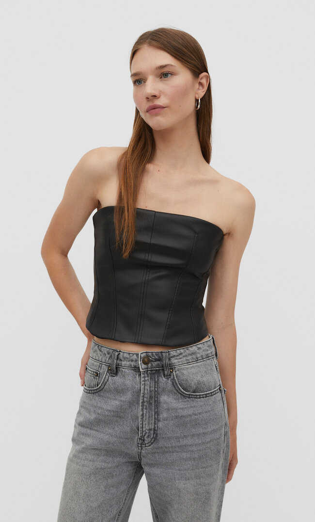 

Stradivarius Gorset bez ramiączek ze sztucznej skóry Czarny XL
