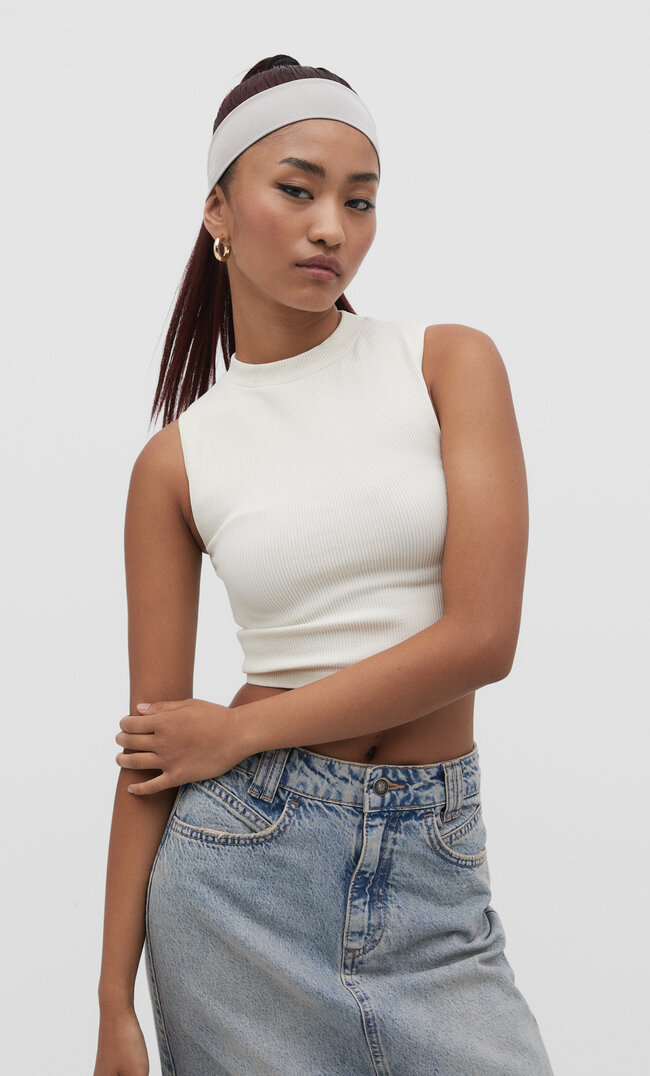

Stradivarius Nahtloses Top Steingrau XS