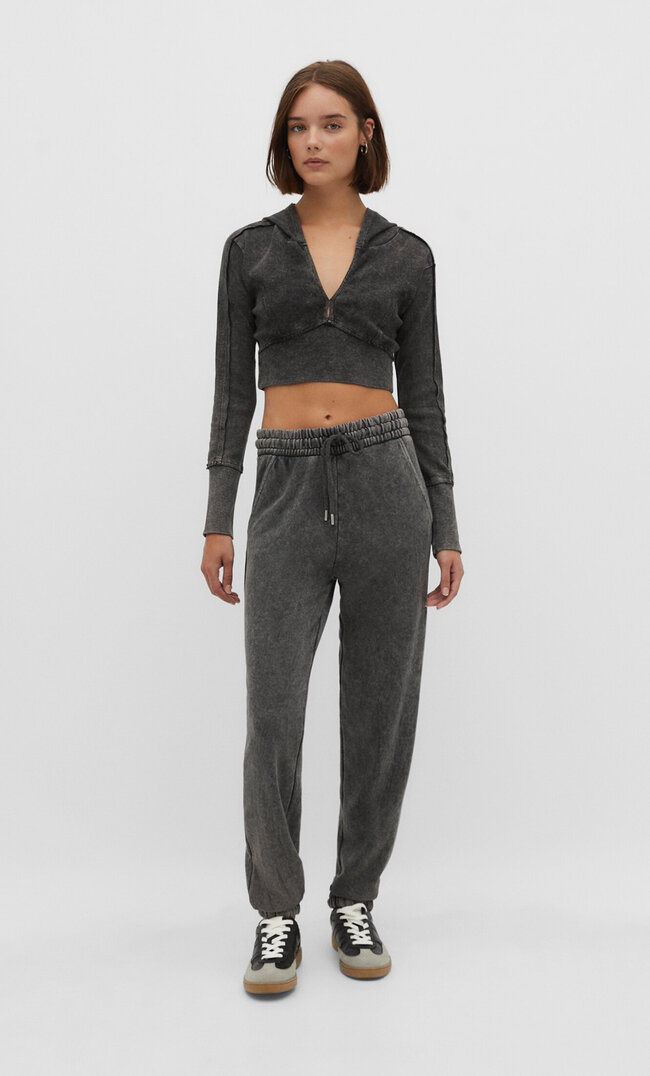 

Stradivarius Joggerhose aus Plüsch Graumeliert L