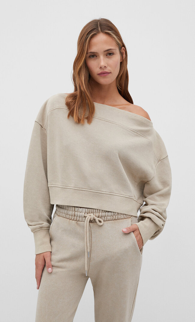 

Stradivarius Joggerhose aus Plüsch Steingrau L