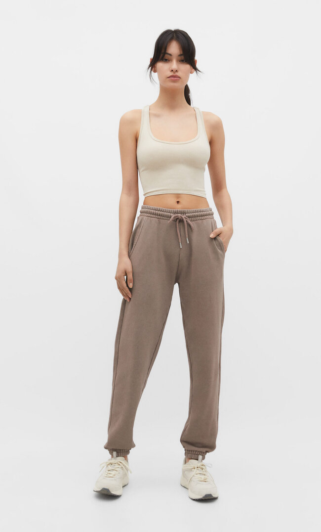 

Stradivarius Spodnie jogger z dzianiny dresowej Brązowy M