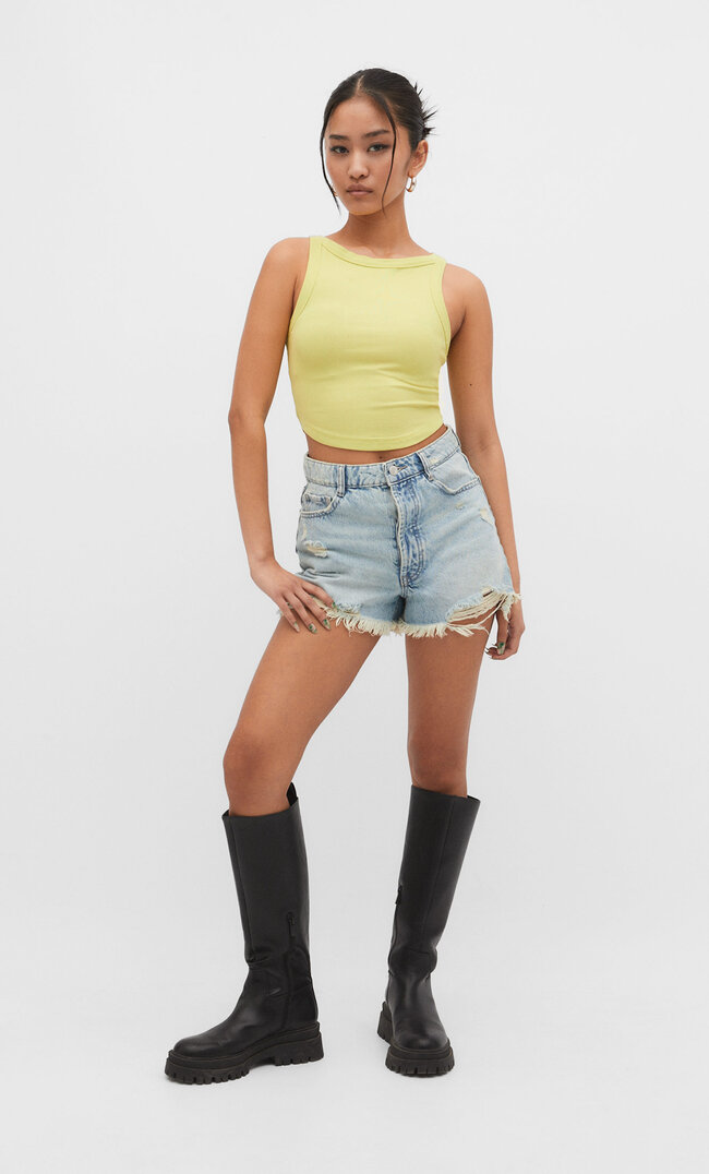 Stradivarius Denim-Shorts mit hohem Bund BLACK DENIM DARK 44