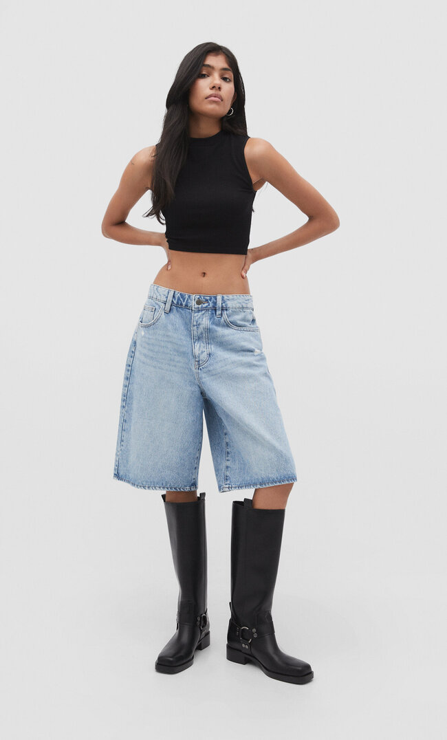 Stradivarius Baggy-Bermudashorts Jeansblau 34
