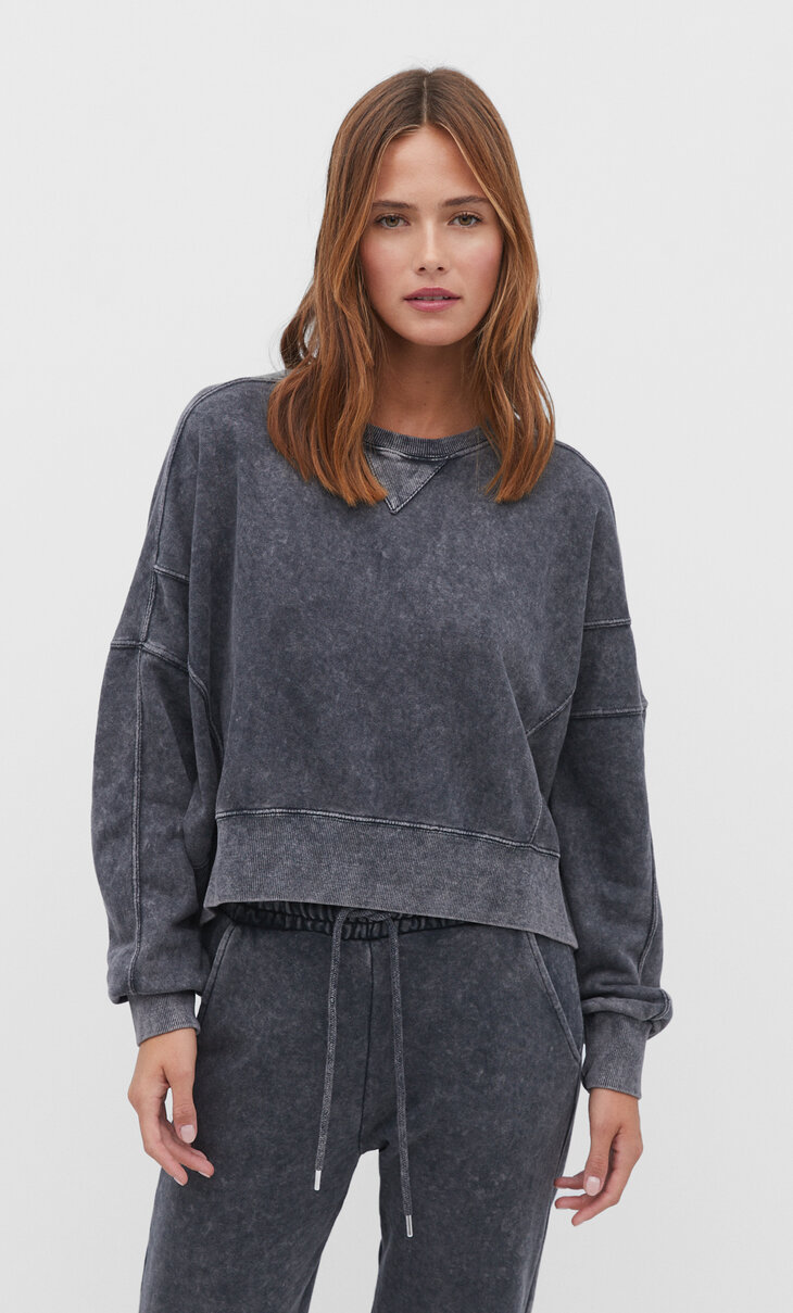 Faded-effect seamed sweatshirt