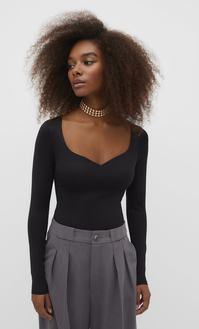 

Stradivarius Body mit Herzausschnitt Schwarz XL