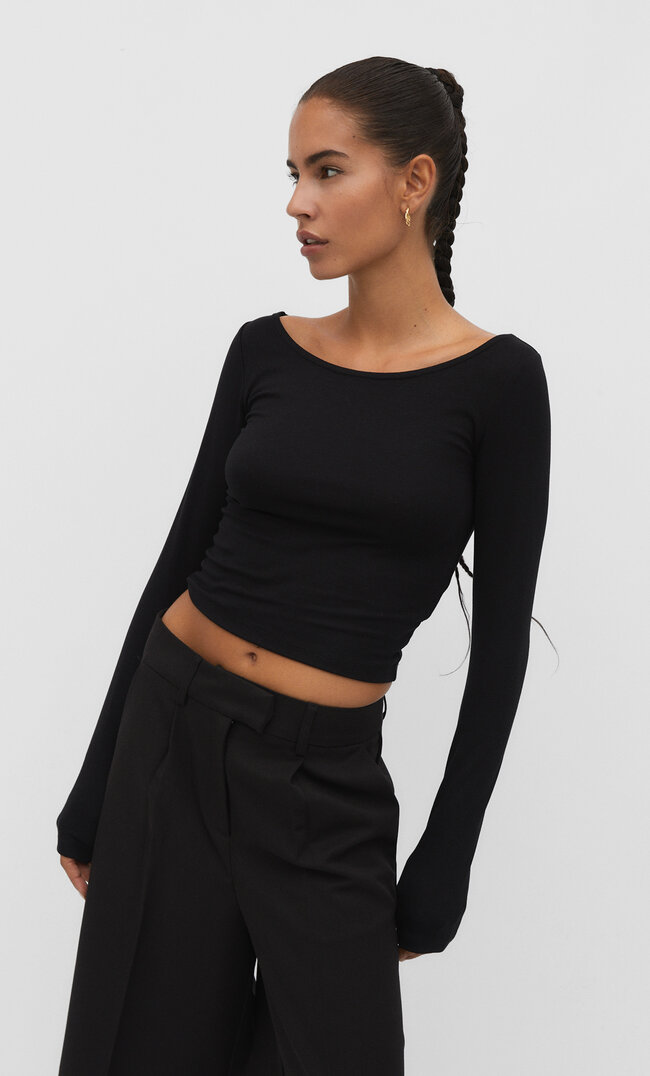 

Stradivarius Basic-Shirt mit Bateau-Ausschnitt Schwarz S