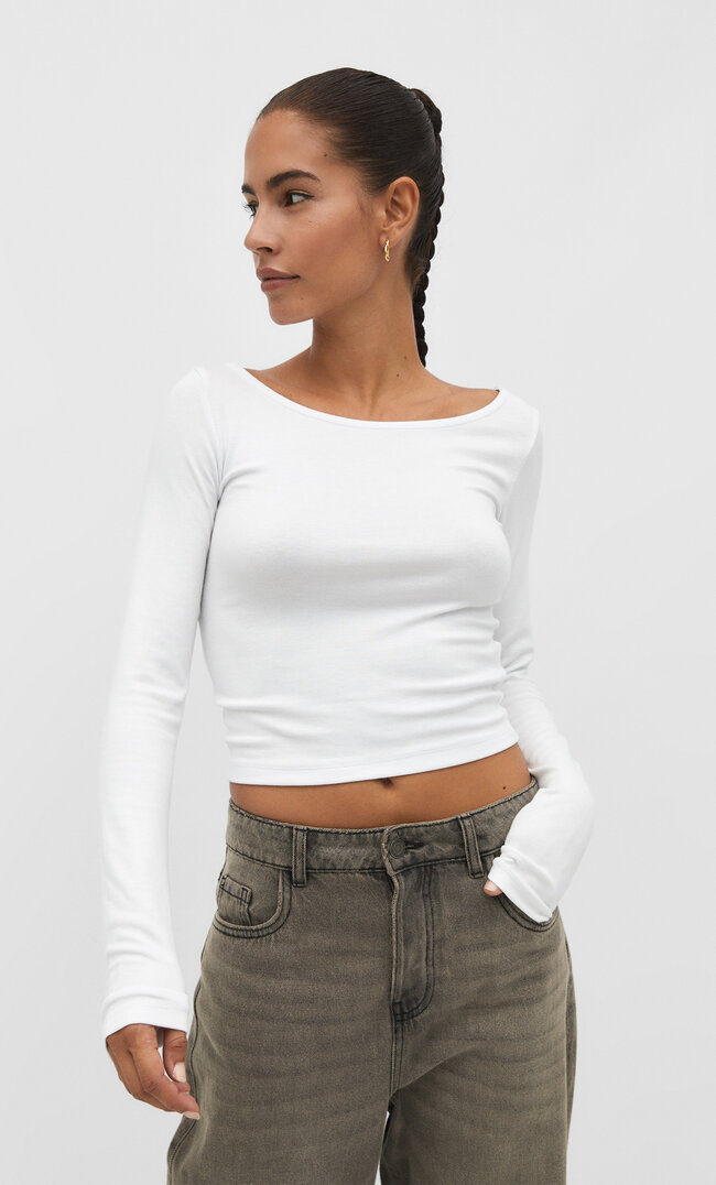 

Stradivarius Basic-Shirt mit Bateau-Ausschnitt Weiß L