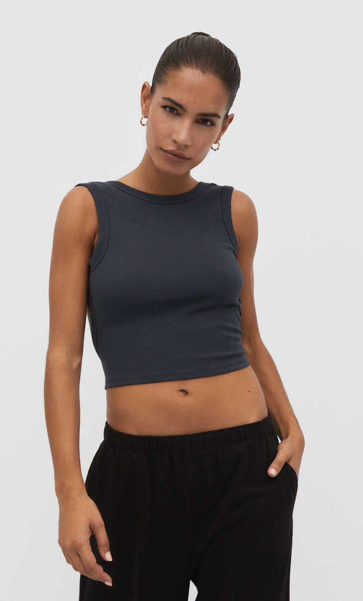 Open-back T-shirt with straps - Women's Tops and Bodysuits | Stradivarius United Kingdom