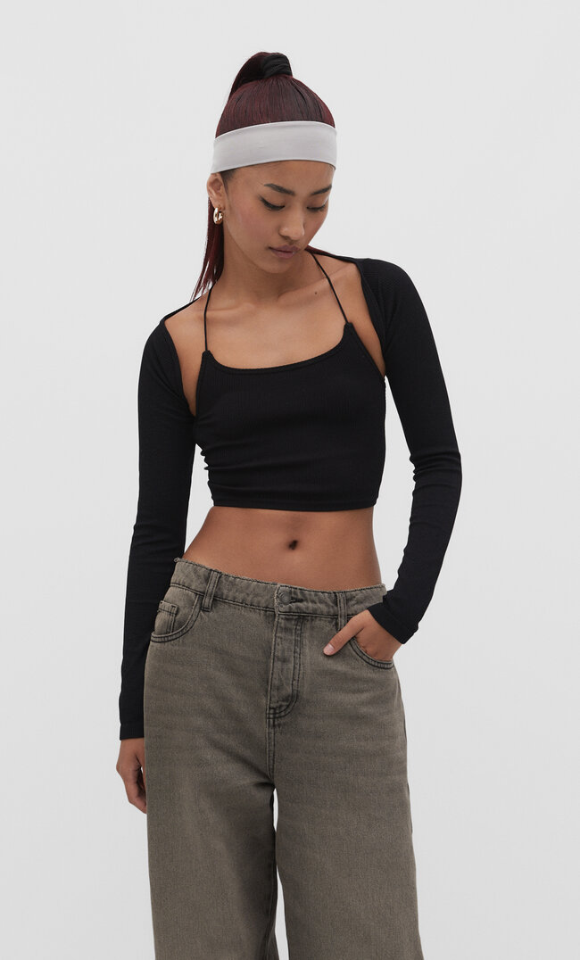 

Stradivarius Nahtloser Bolero Schwarz XS
