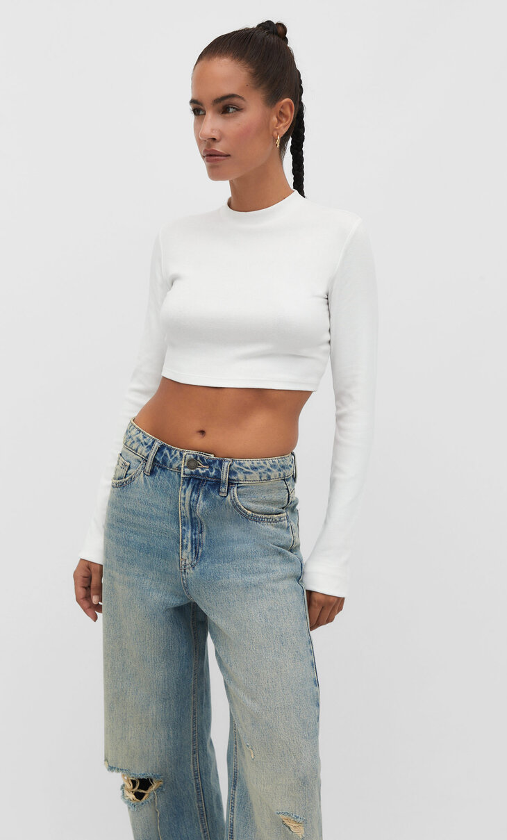 Cropped high neck T-shirt