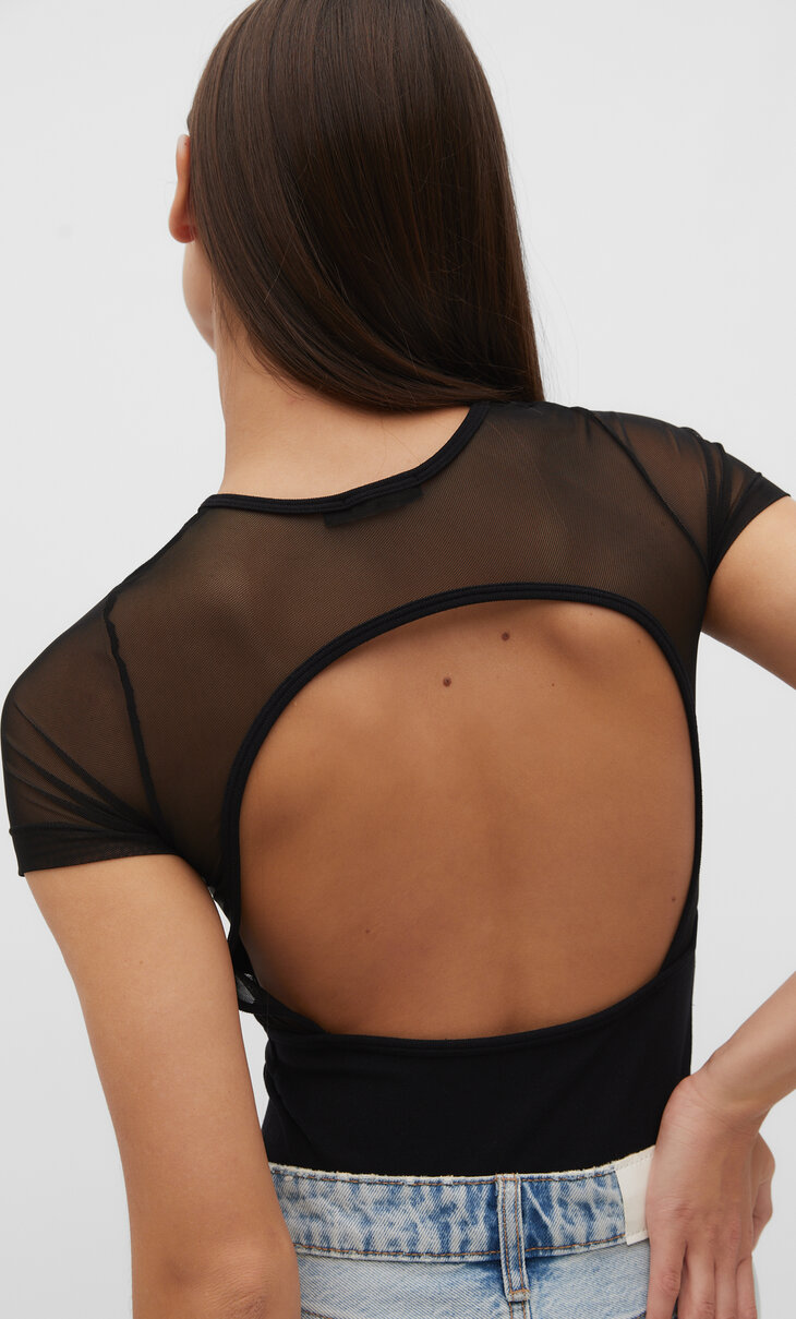 Short sleeve bodysuit with transparent detail
