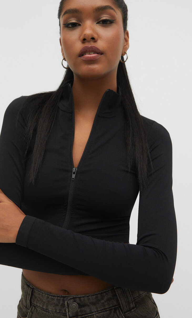 High neck zip-up top