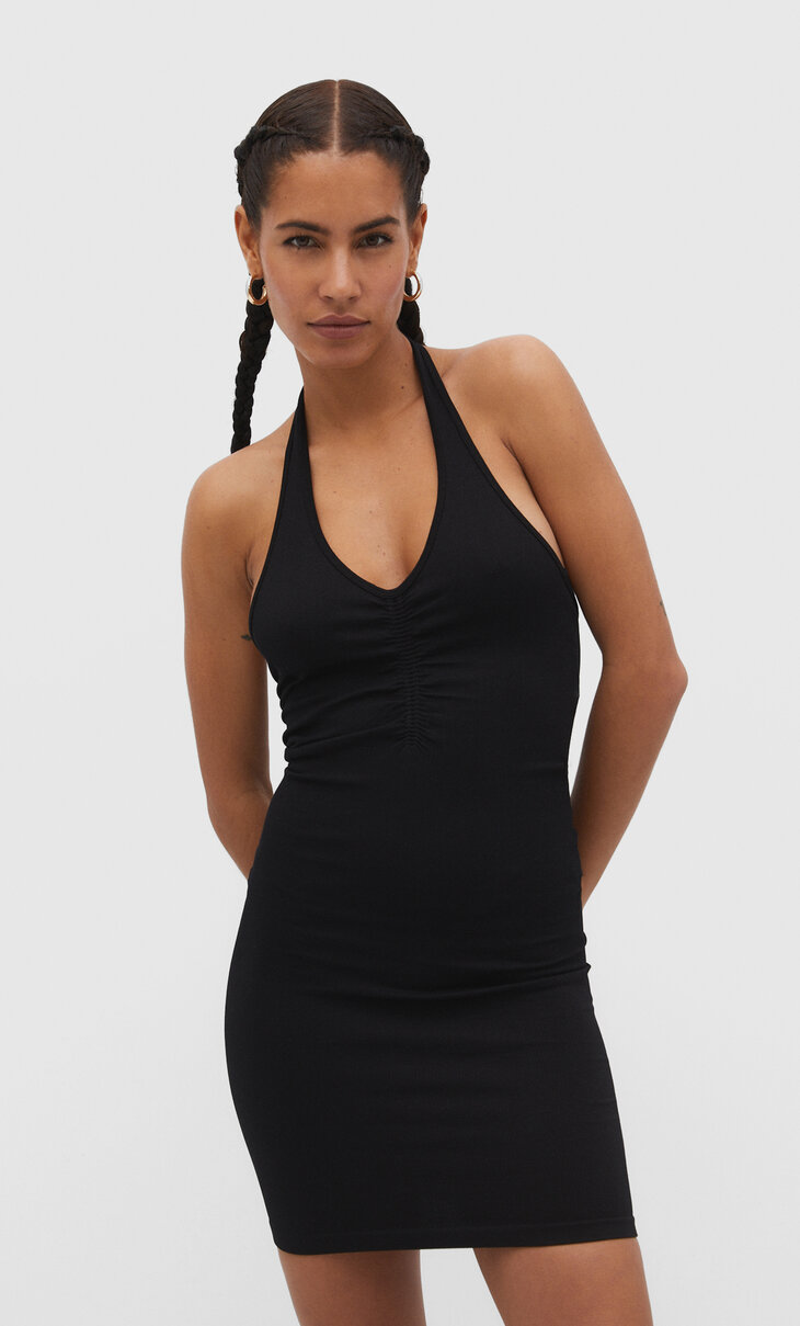 Vestido halter frunce