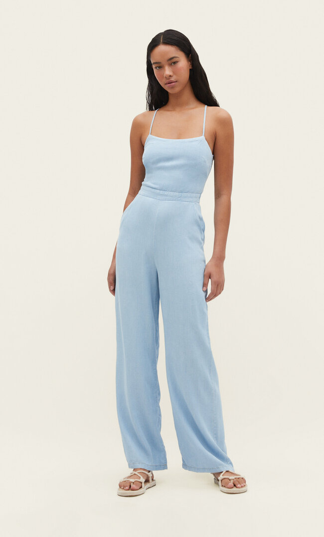 

Stradivarius Jumpsuit mit Bändern am Rücken Medium light blue Denim XL