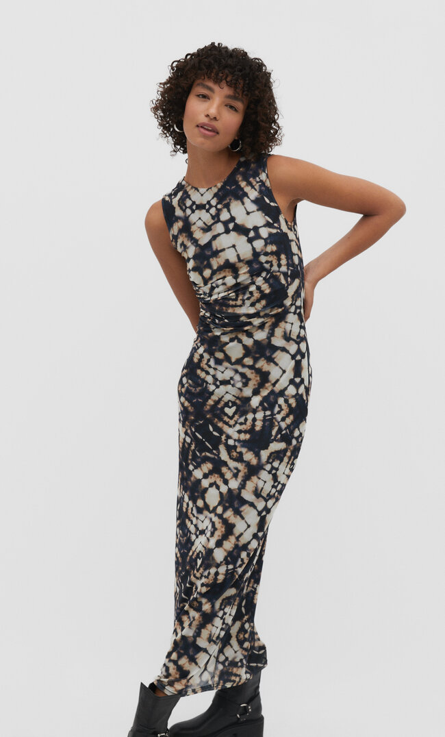

Stradivarius Langes Tüllkleid mit Print Mittelgrau XL