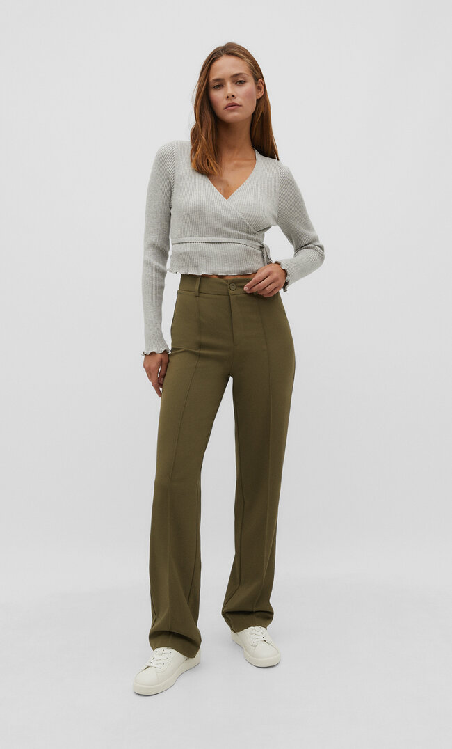 

Stradivarius Eleganckie spodnie z przeszyciem Khaki 38