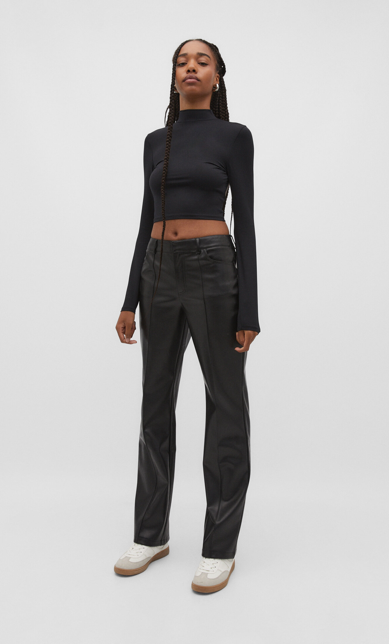 Faux leather straight trousers