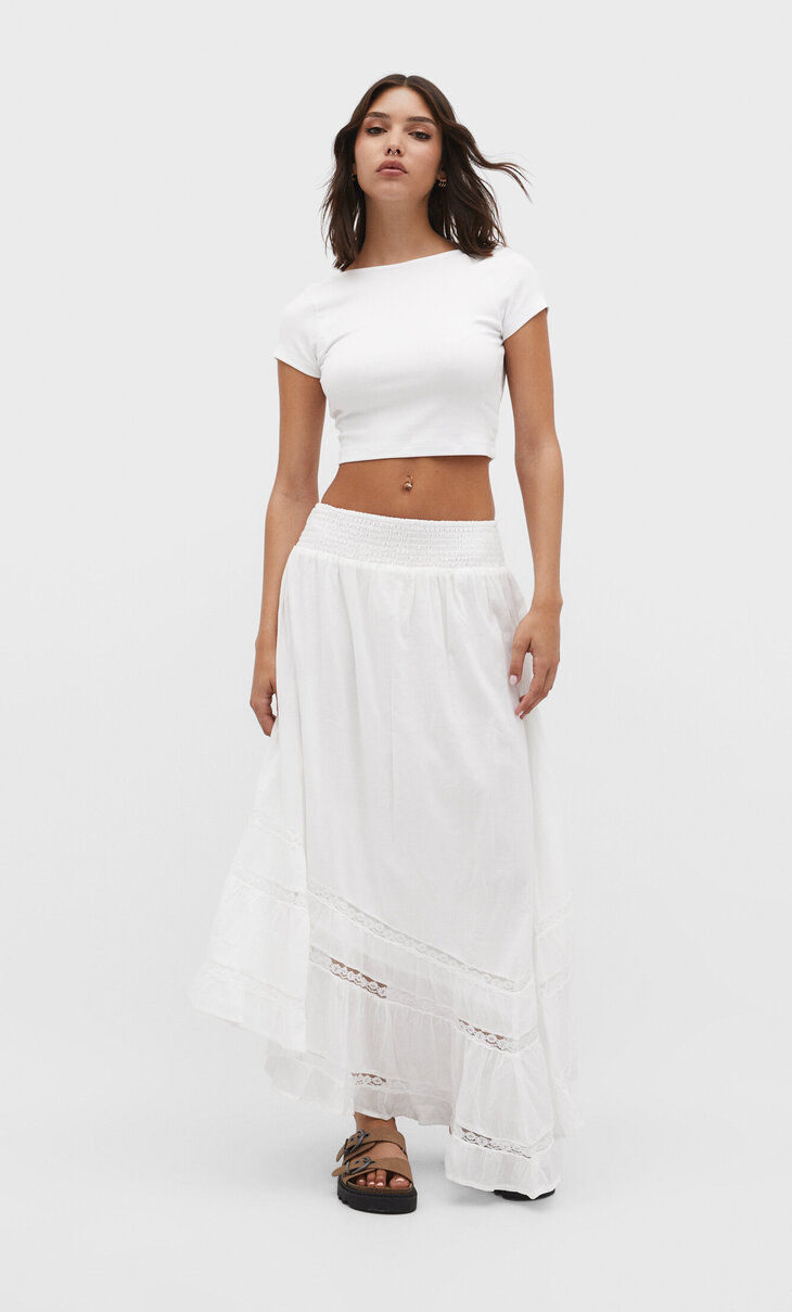 Long skirt with lace trim