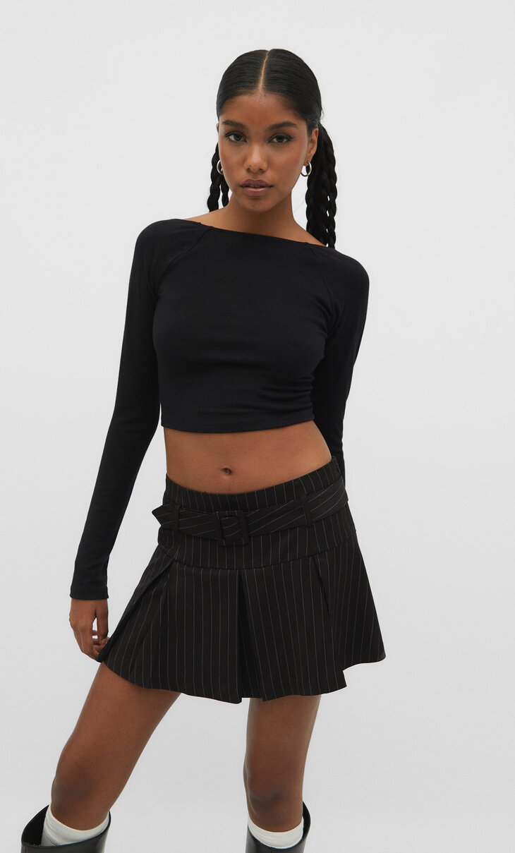 Striped mini skirt with belt