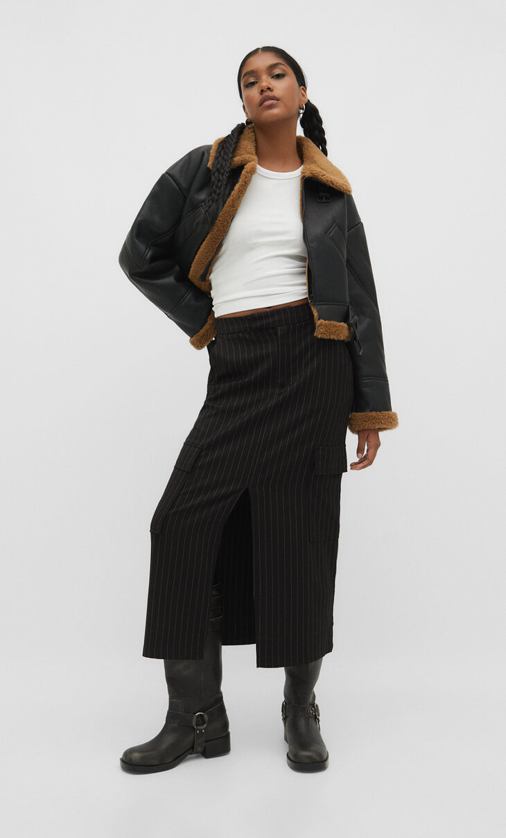 Long striped cargo skirt